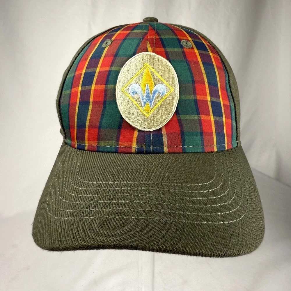 Boy Scouts Of America Webelo Fitted Hat Green S/M Embroidered Plaid 6 Panel‎